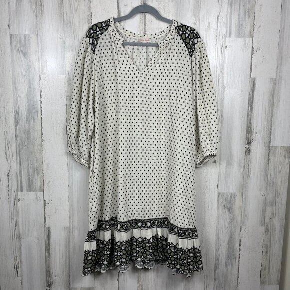 Knox Rose boho midi dress ditsy square dot print off white black M puff sleeve - Picture 9 of 9